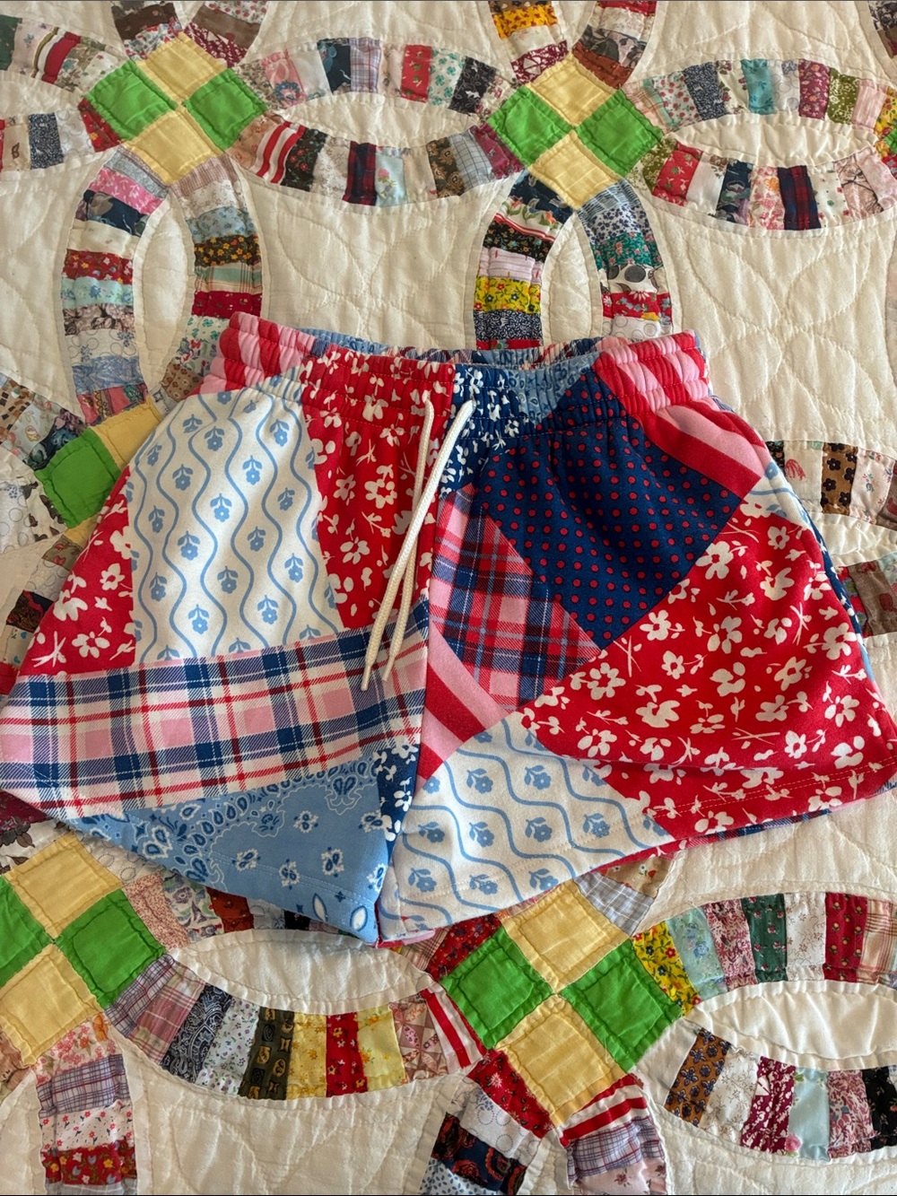 Mighty Fine Target Patchwork Red & Blue Shorts with Drawstring summer comfy
